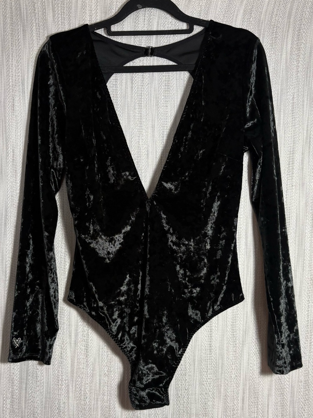 Victoria's Secret Black Velvet Plunge Long-Sleeve Bodysuit